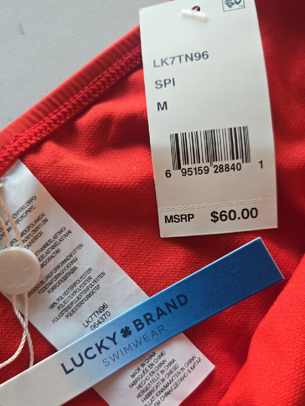 Lucky Brand Stitch in Time Side Sash Hipster Bikini Bottom Red & White Sz M NWT - Picture 9 of 9